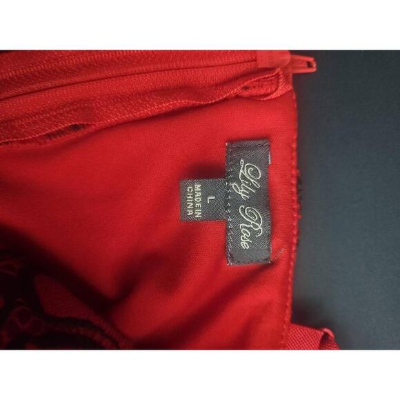 Lily Rose Red Black Skater Dress Sleeveless Spaghetti Lace Heart Large - Picture 4 of 6